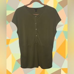 Ann Taylor Olive Half Button-Up Blouse with Sash Belt Tie - Size S/M